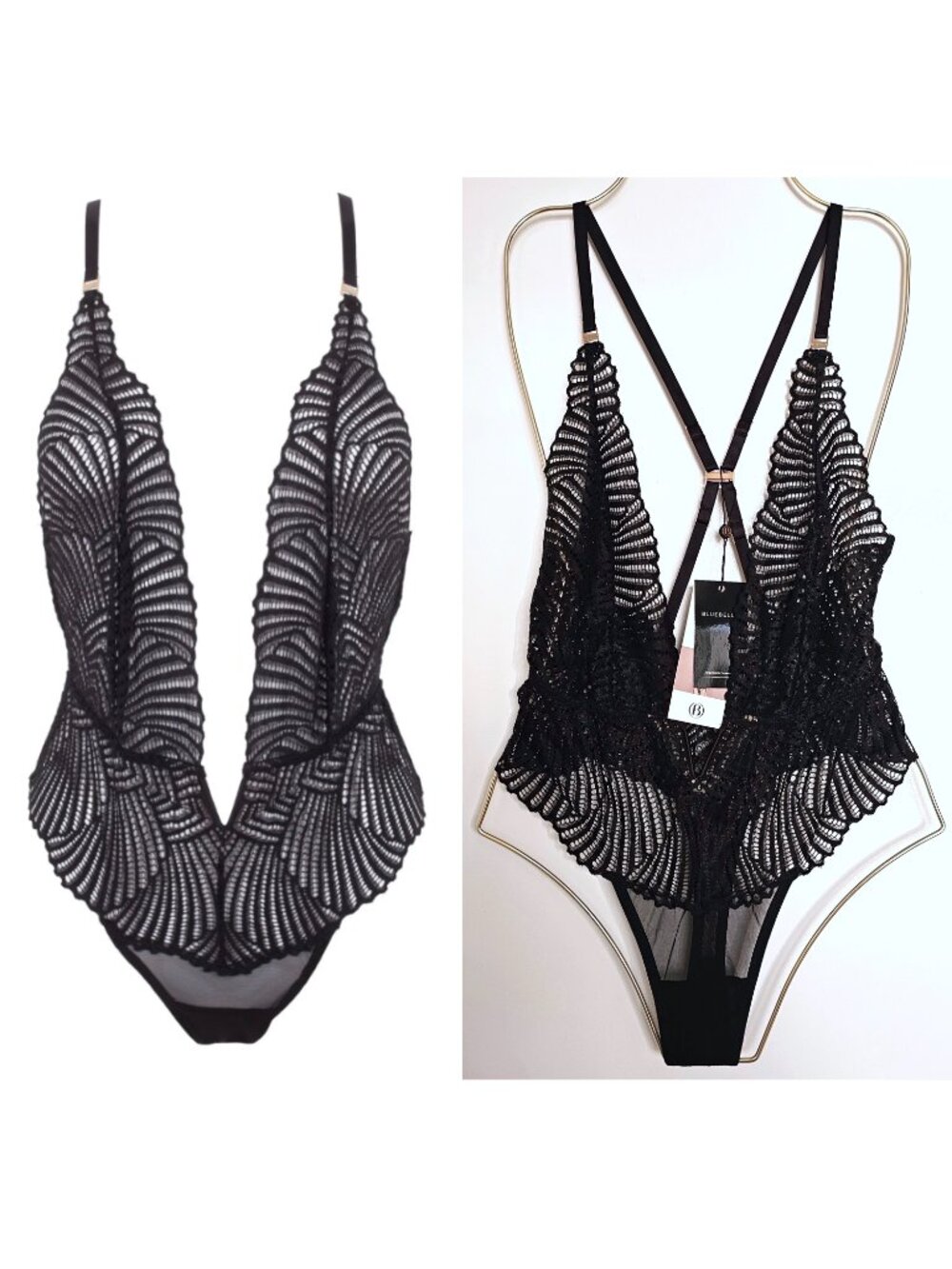 NWT! Bluebella Iris Deep Plunge Soft Delicate Lace Teddy Bodysuit US6 S Black